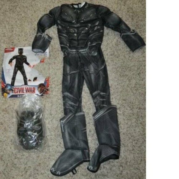Marvel Black Panther Halloween Costume 12/14 Muscle Jumpsuit w/ Boot Tops & Mask - Picture 2 of 3